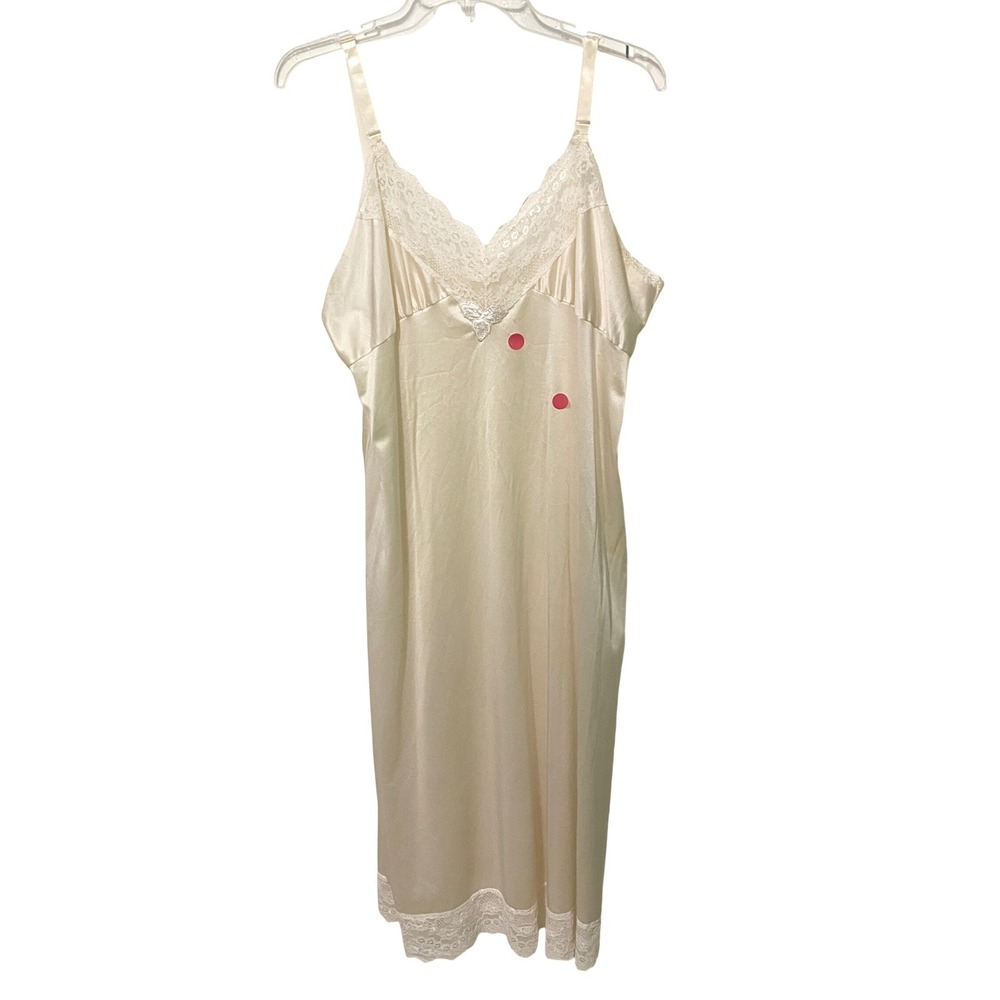 Vtg 70s Pinehurst Full Slip 40 Tall Beige Floral Lace Trim Coquette Balletcore
